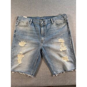 Levis 511 Slim Fit Distressed Denim Shorts Mens 42 Light Wash Cut Off Irregular